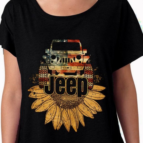 Gildan Tops Jeep American Sunflower T Shirt Jeep Girl Shirt Jeep